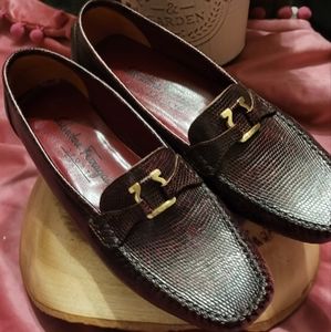 Salvatore Ferragamo ladies lizard skin Loafers Driving Moccasins Like New 6.5